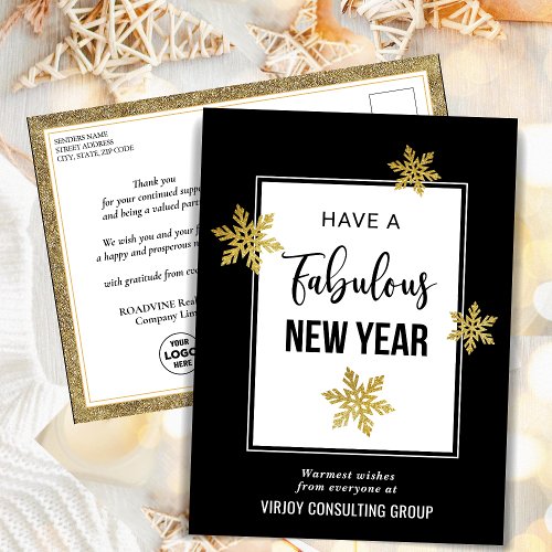 Elegant Fabulous New Year Festive Gold Snowflakes Postcard