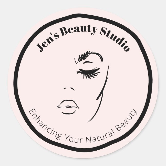 Elegant Face Illustration Modern Feminine Cosmetic Classic Round Sticker