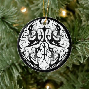 Elegant Face in Fire and Flames Tribal Design  Ceramic Ornament