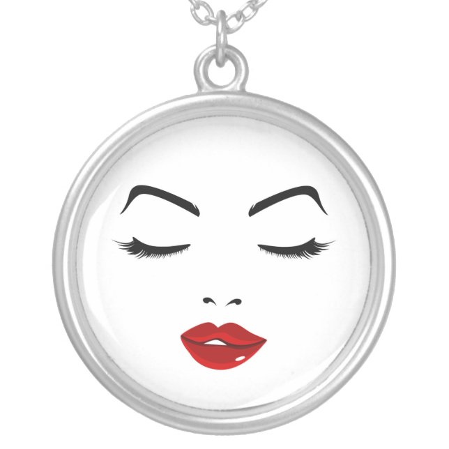Elegant Face Silver Plated Necklace (Front)