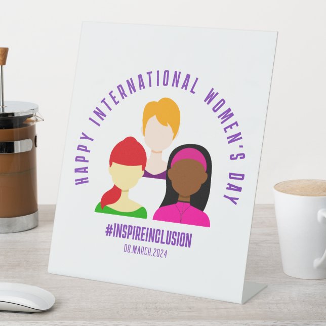 Elegant Faces International Women's Day March 8 Pedestal Sign (In SItu)