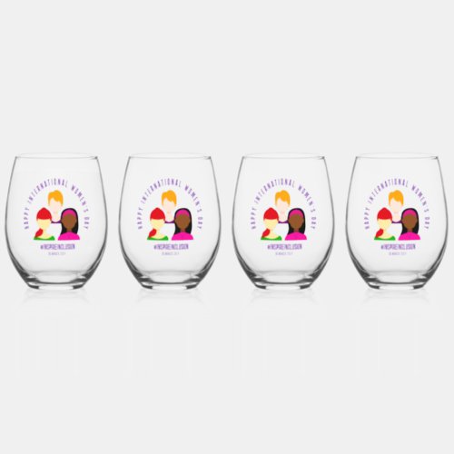 Elegant Faces International Womens Day March 8 Stemless Wine Glass