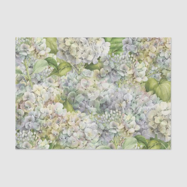 Elegant Faded Hydrangea Floral Pattern Decoupage Tissue Paper (Front)