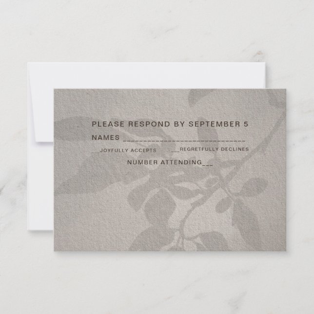 Elegant Faded Leaves RSVP Card Wedding Warm Gray (Front)