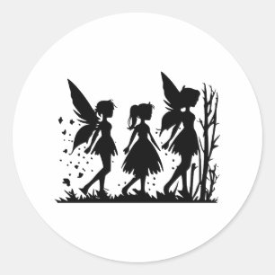 Elegant Fairies Silhouette in Monochrome Classic Round Sticker