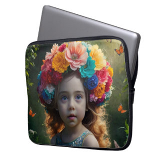 Elegant Fairy in Floral Wonderland: Fantasy Art Laptop Sleeve