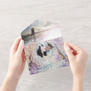 Elegant Fairytale Forest Wreath Photo Wedding All In One Invitation