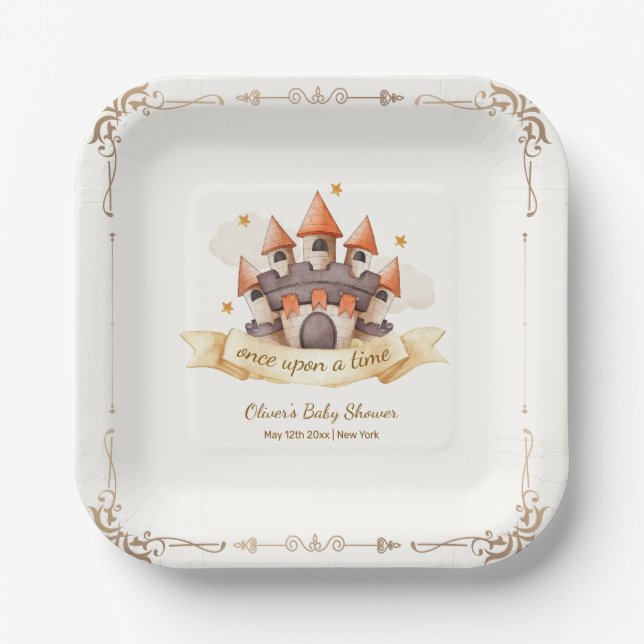 Elegant Fairytale Prince Castle Baby Shower Paper Plates (Front)