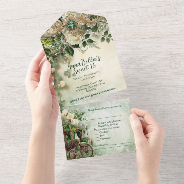 Elegant Fairytale Sweet 16 All-in-One Invitation | (Tearaway)