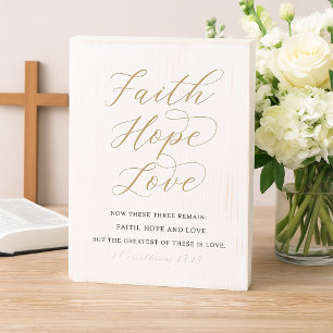 Elegant Faith Hope Love Christian Wooden Box Sign