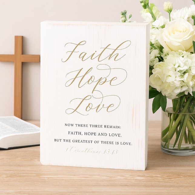 Elegant Faith Hope Love Christian Wooden Box Sign (Elegant Faith Hope Love 1 Corinthians 13:13 Christian Wood Sign)