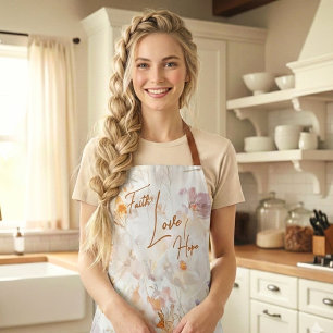 Elegant Faith Hope Love Floral Watercolor Apron