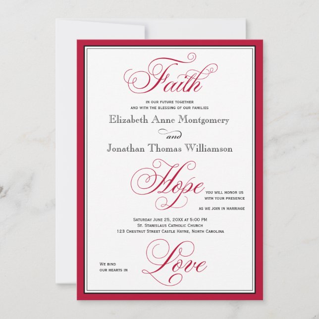 Elegant Faith Hope Love Script Wedding Invitation (Front)
