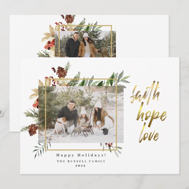 Elegant Faith Hope Love Two Picture Christmas    Holiday Card (Front/Back)