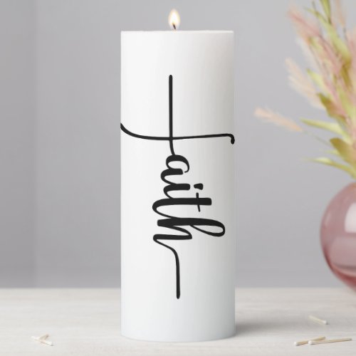 Elegant Faith Script Cross Pillar Candle