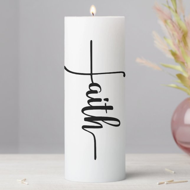 Elegant Faith Script Cross Pillar Candle (In Situ)