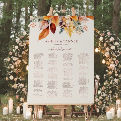 Elegant Fall Alphabetical Wedding Seating Chart Foam Board