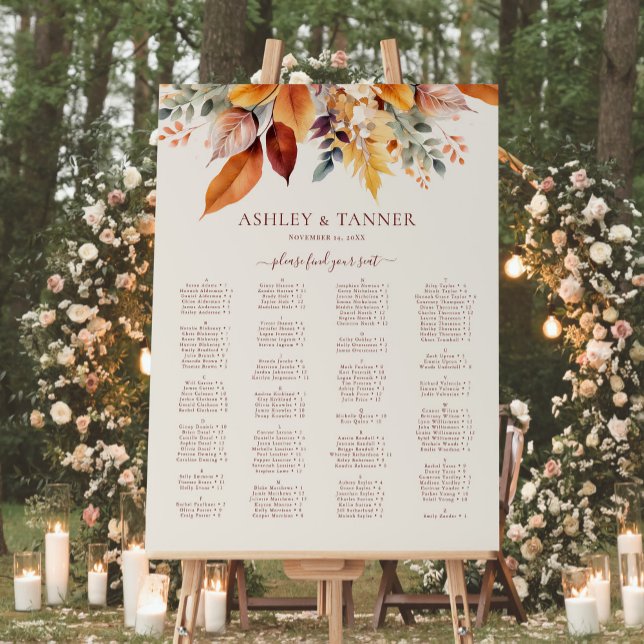 Elegant Fall Alphabetical Wedding Seating Chart Foam Board (Creator Uploaded)