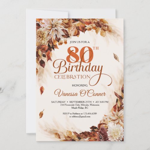 Elegant fall and autumn burnt orange floral leaves invitation