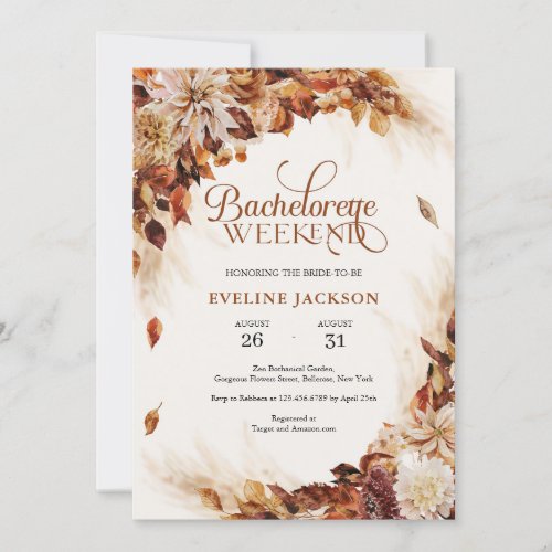 Elegant fall and autumn copper floral Bachelorette Invitation