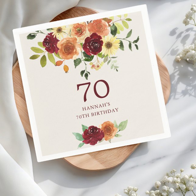 Elegant Fall | Autumn Floral 70th Birthday Napkins (Creator Uploaded)