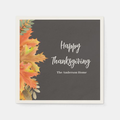 Elegant Fall Autumn Leaves Happy Thanksgiving Napkins