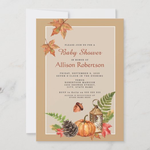 Elegant Fall Autumn Leaves Pumpkin Baby Shower