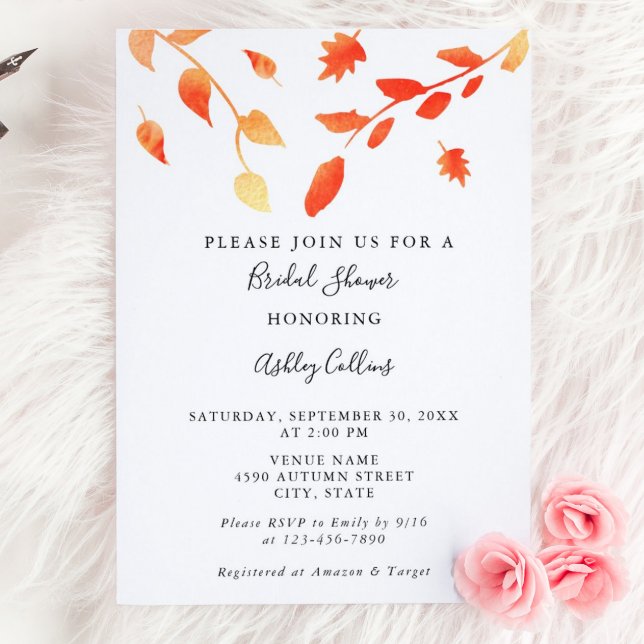 Elegant Fall Autumn Watercolor Foliage Leaves Chic Invitation (Creator Uploaded)