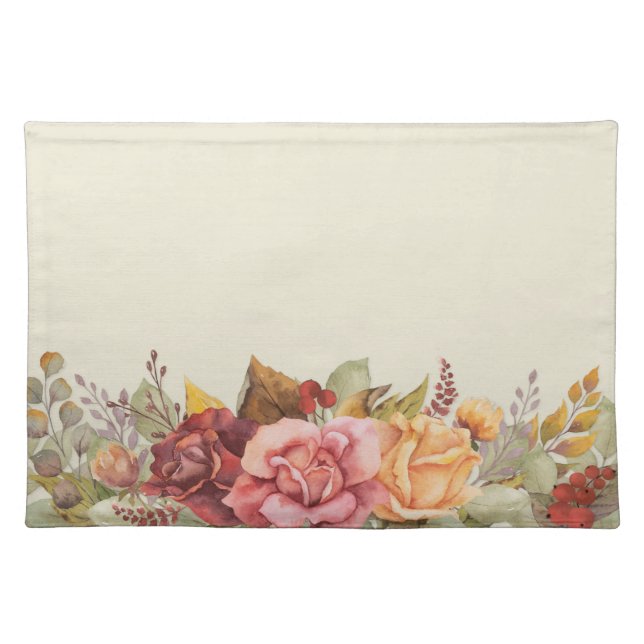 Elegant Fall/Autumnal Floral Border Thanksgiving Cloth Placemat (Front)