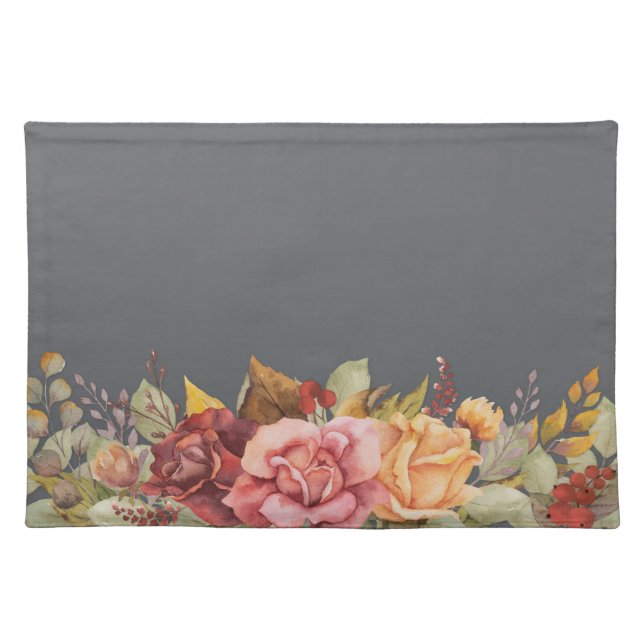 Elegant Fall/Autumnal Floral Border Thanksgiving Cloth Placemat (Front)