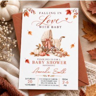 Elegant Fall Baby Carriage Girl Baby Shower Invitation