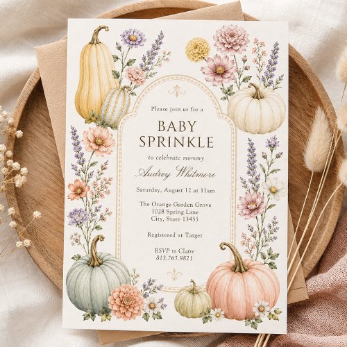 Elegant Fall Baby Sprinkle | Wildflower Pumpkins Invitation