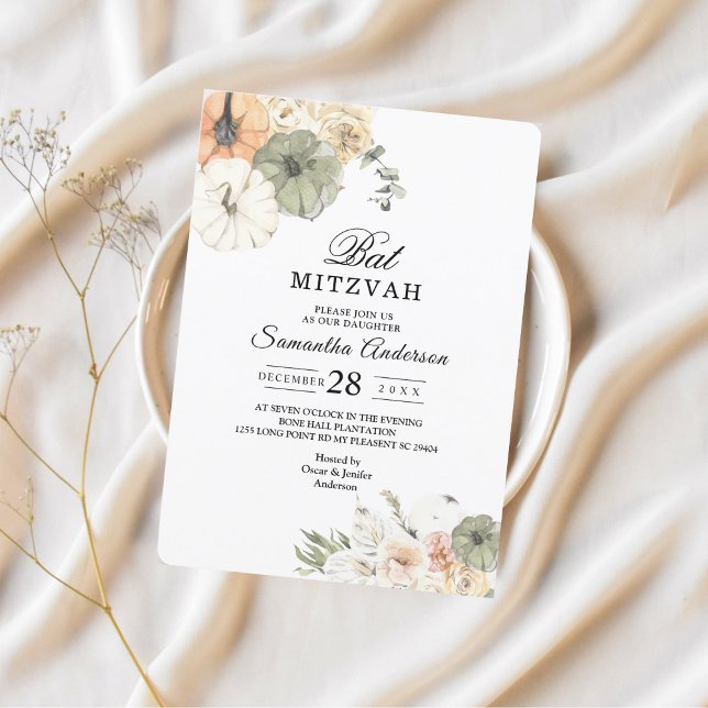 Elegant Fall Bat Mitzvah Invitation | Watercolor  (Creator Uploaded)