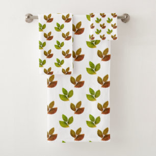 Elegant Fall Bay Leaves on White Bath Towel Set
