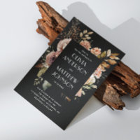 Elegant fall black floral wedding QR code details