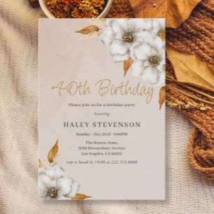 Elegant Fall Boho Chic Floral 40th Birthday Party Invitation