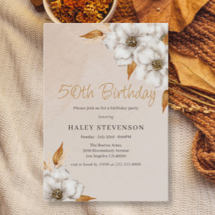 Elegant Fall Boho Chic Floral 50th Birthday Party Invitation