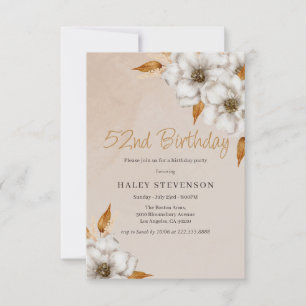 Elegant Fall Boho Chic Floral 52nd Birthday Party Invitation