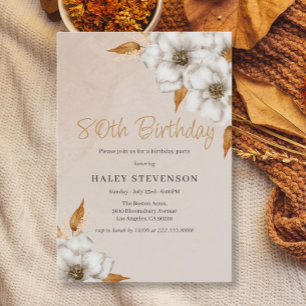 Elegant Fall Boho Chic Floral 80th Birthday Party Invitation