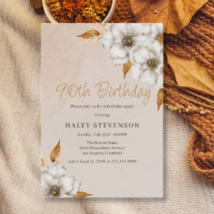 Elegant Fall Boho Chic Floral 90th Birthday Party Invitation