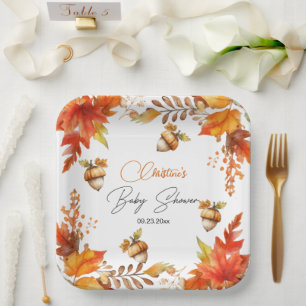 Elegant Fall Boho Floral Baby Shower Paper Plates