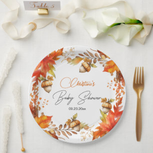 Elegant Fall Boho Floral Baby Shower Paper Plates