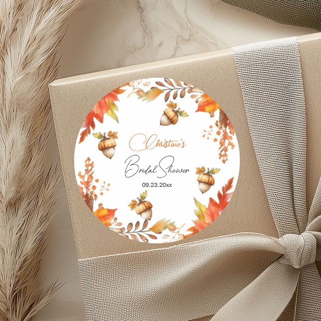 Elegant Fall Boho Floral Bridal Shower Classic Round Sticker (Creator Uploaded)
