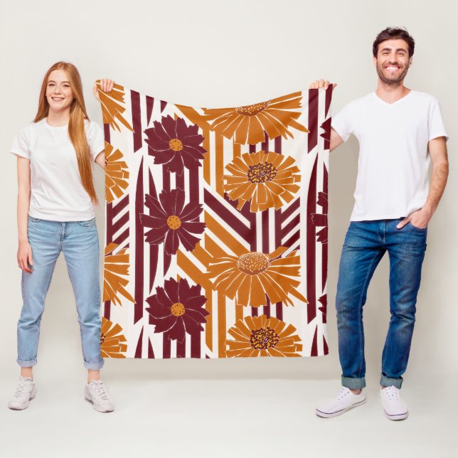 Elegant Fall Botanical Geometric Pattern Fleece Blanket (In Situ)