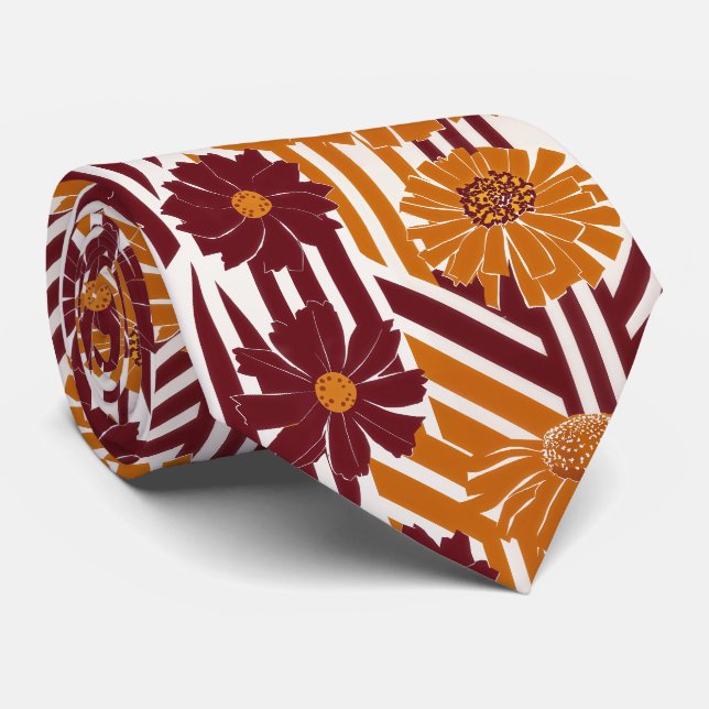 Elegant Fall Botanical Geometric Pattern Neck Tie (Rolled)