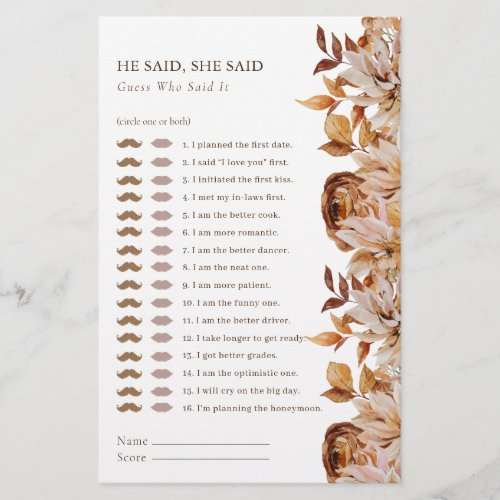 Elegant Fall Bridal Shower Game