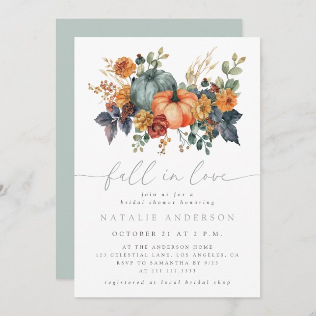 Elegant Fall Bridal Shower Invitation (Front/Back)