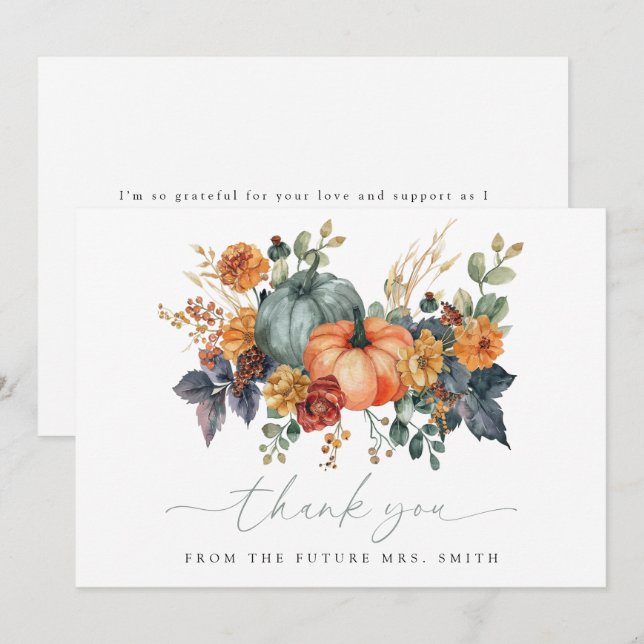 Elegant Fall Bridal Shower Thank You Card (Front/Back)