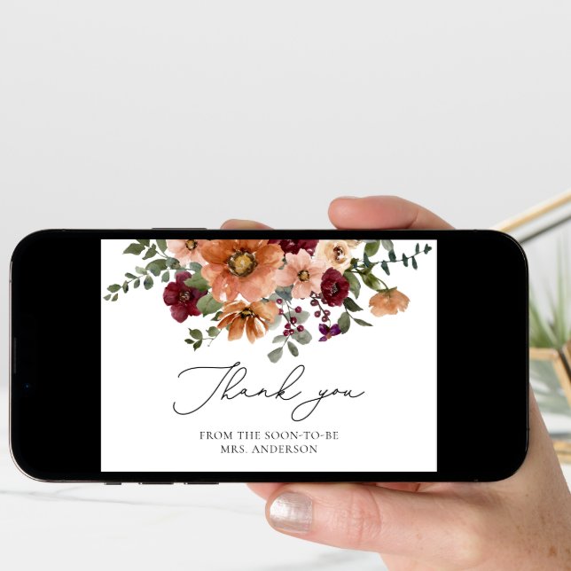 Elegant Fall Bridal Shower Thank You Card (Front Digital)