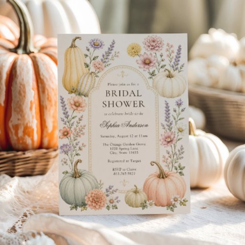 Elegant Fall Bridal Shower | Watercolor Pumpkin Invitation
